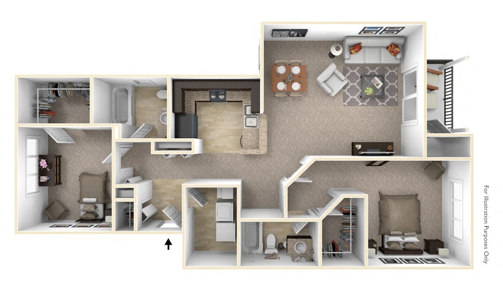 Floor plan for 2 beds, 2 baths, 1098 sqft
